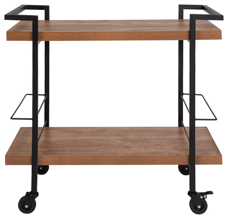 Castleberry Rustic Wood Grain and Iron Kitchen Serving and Bar Cart