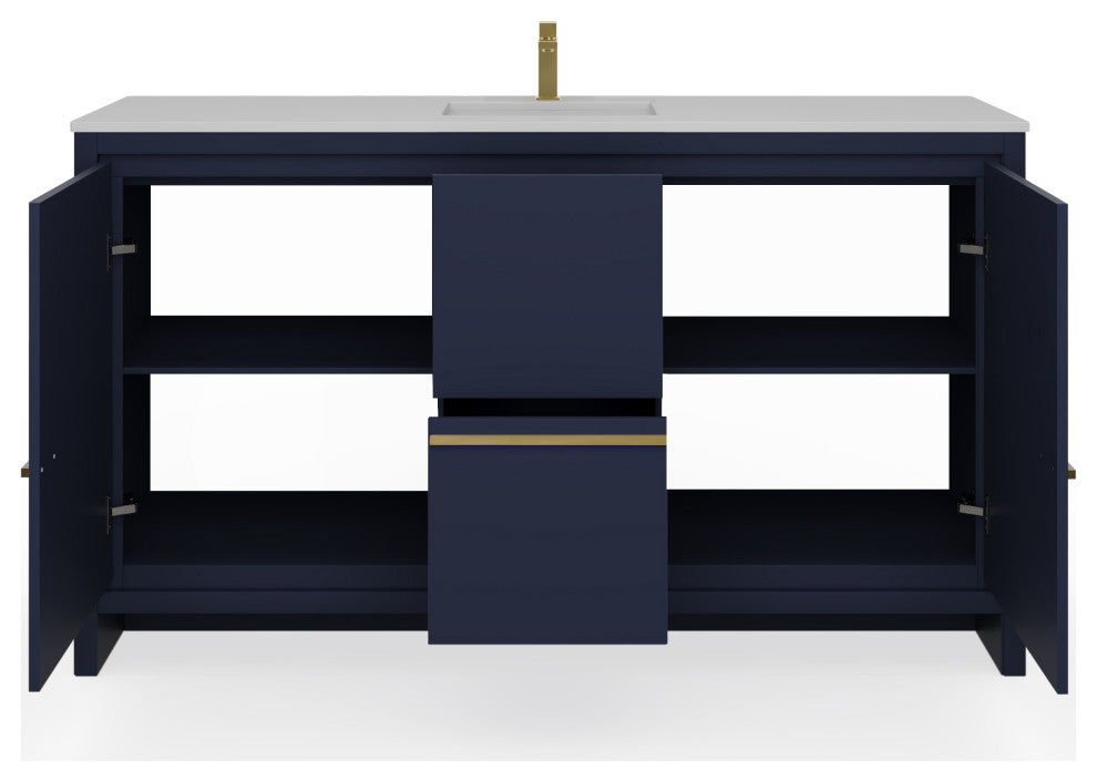 The Esconde Bathroom Vanity, Single Sink, 60", Blue, Freestanding