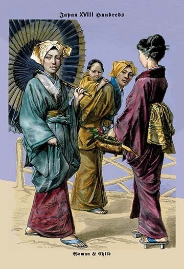 Japanese Women and Child, 19th Century- Fine Art Giclee Print 24" x 36"