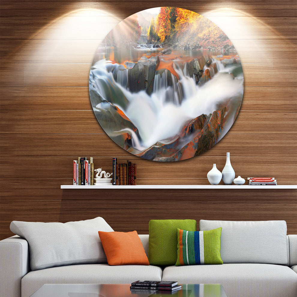 Waterfall Probiy In Prut River, Landscape Photo Disc Metal Artwork, 38"