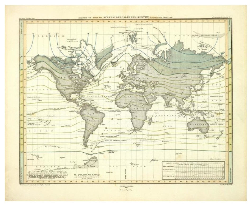 "Alexander von Humboldt's System Der Isotherm-Kurven, 1849" Paper Art, 24"x20"