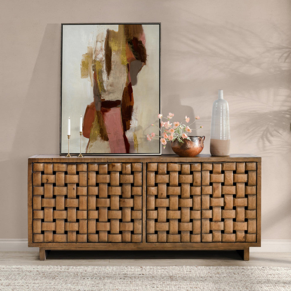 Bast 4-Door Reclaimed Pine Wood Buffet Sideboard, Brown