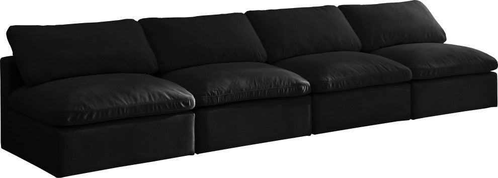 Plush Velvet / Down Standard Comfort Modular Sofa, Black, 4-Piece: 4 Armless Chair