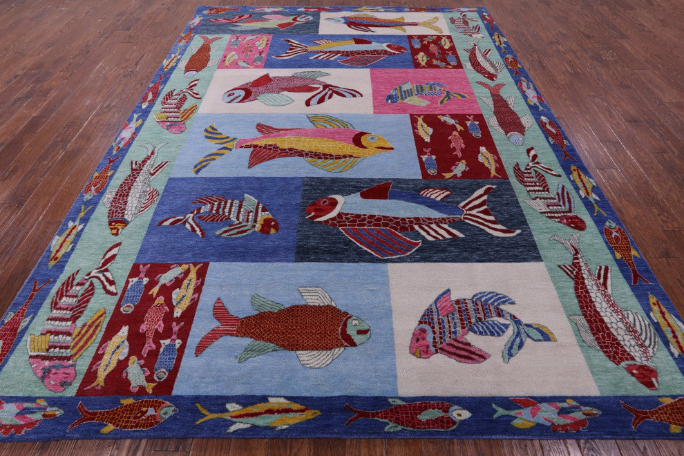 Hand Knotted Fish Design Gabbeh Rug 9' 1" X 12' 0" - Q13529