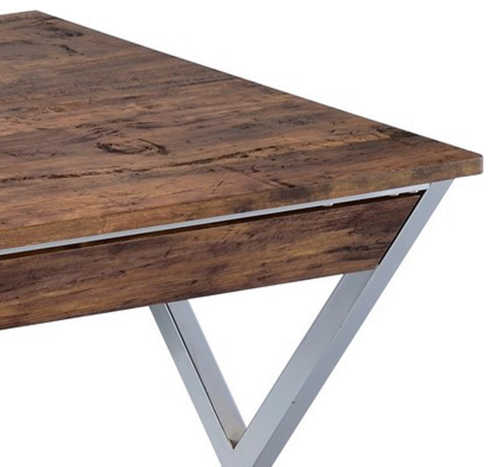 Benzara BM280281 36" Office Desk, 2 Drawers, X Shape Frame, Wood, Oak, Chrome