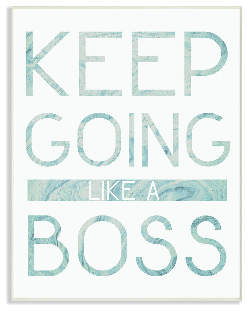 Keep Going Like A Boss Pastel Blue Marble Paper Typography Plaque, 12.5x18.5
