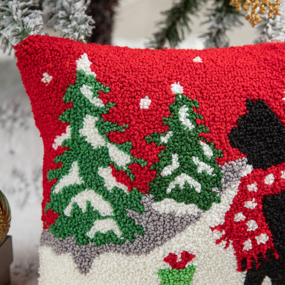 18"L Hooked Christmas Pillow Throw Xmas Pillows, Cat