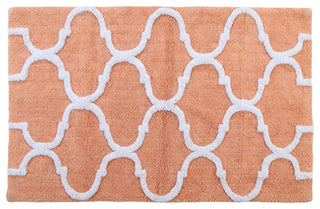 Cotton Dual Color Geometric Pattern Bath Rug, Coral/White, 34"x21"