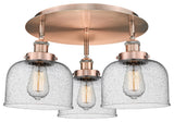 Bell-3 Light 20" Flush Mount-Antique Copper, Seedy Glass Shade