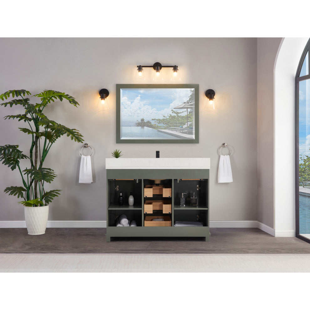 Legion Furniture WS2512 Series Bathroom Sink Vanity, Pewter Green, 48", Artificial Stone Top, Single Sink