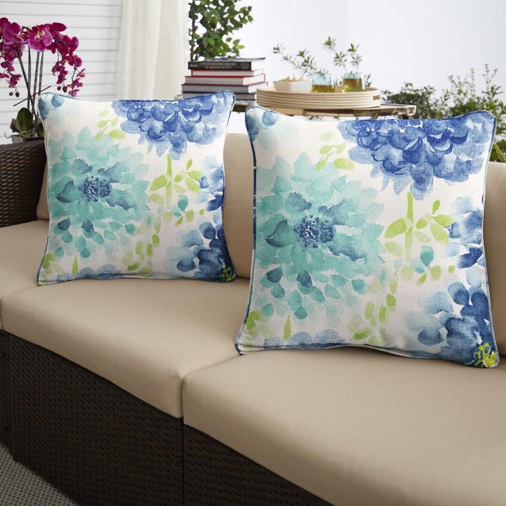 Sorra Home Gardenia Seaglass Corded Pillow, Set of 2, 16"x16"x6"
