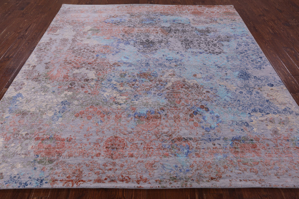 9' Square Wool and Silk Modern Hand Knotted Rug Q11812