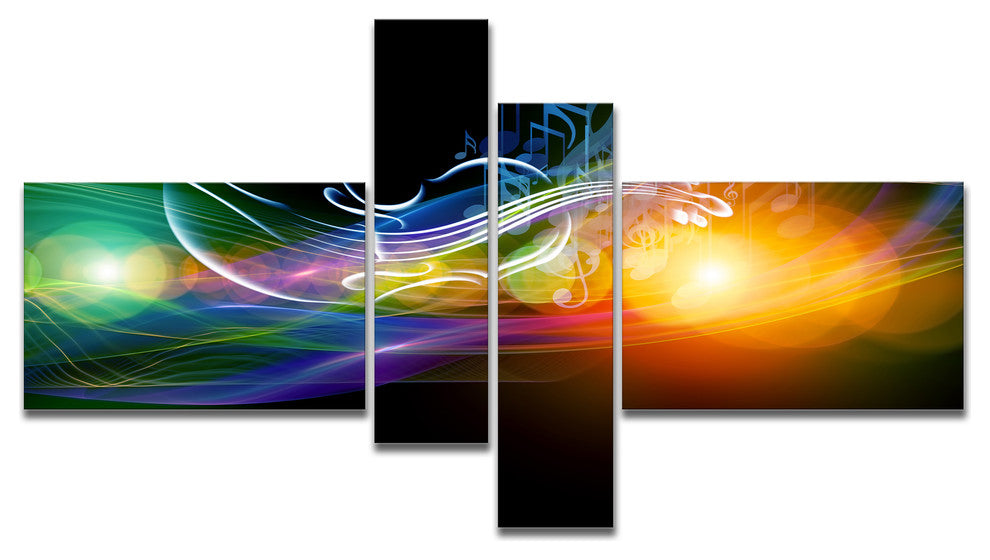 Waves of Music Fractal Design, Abstract Canvas Wall Art Print, 60"x32", 4 panels