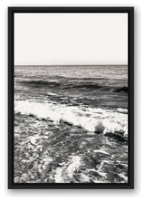 Black and White Ocean Waves 16x24 Black Floating Framed Canvas