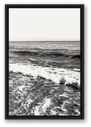Black and White Ocean Waves 16x24 Black Floating Framed Canvas