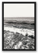 Black and White Ocean Waves 16x24 Black Floating Framed Canvas