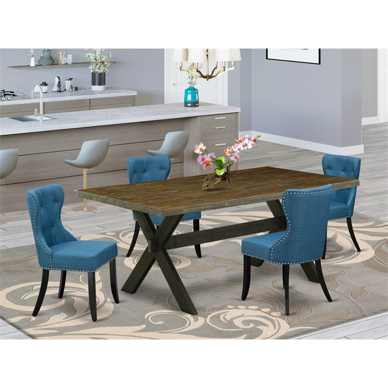 X677Si121-5, 5-Piece Dinette Set, 4 Chairs, Table Top and Wooden Cross Legs