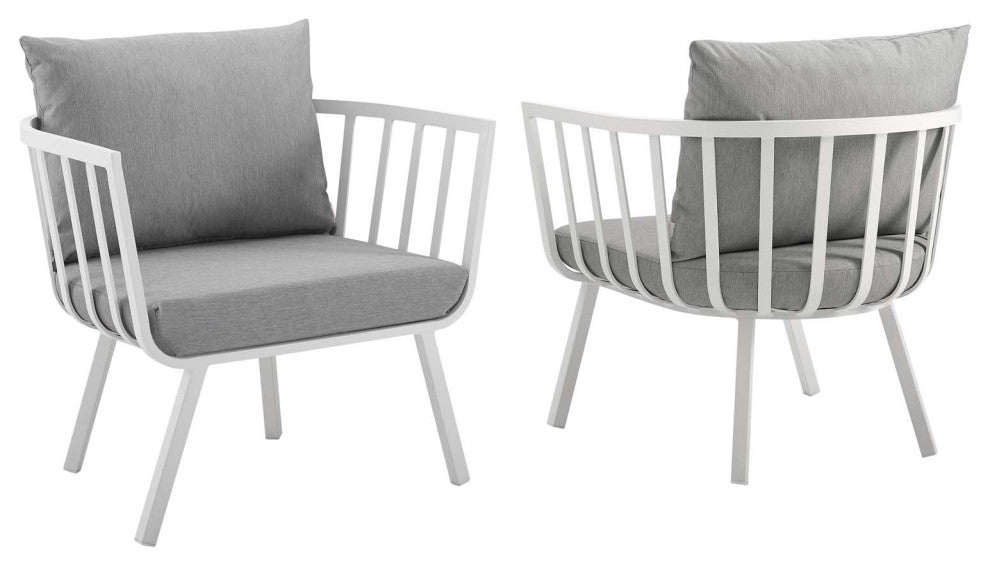 White Gray Riverside Outdoor Patio Aluminum Armchair Set of 2