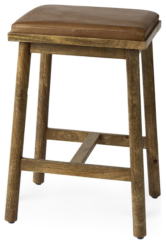26" Cognac Brown Faux Leather Counter Stool