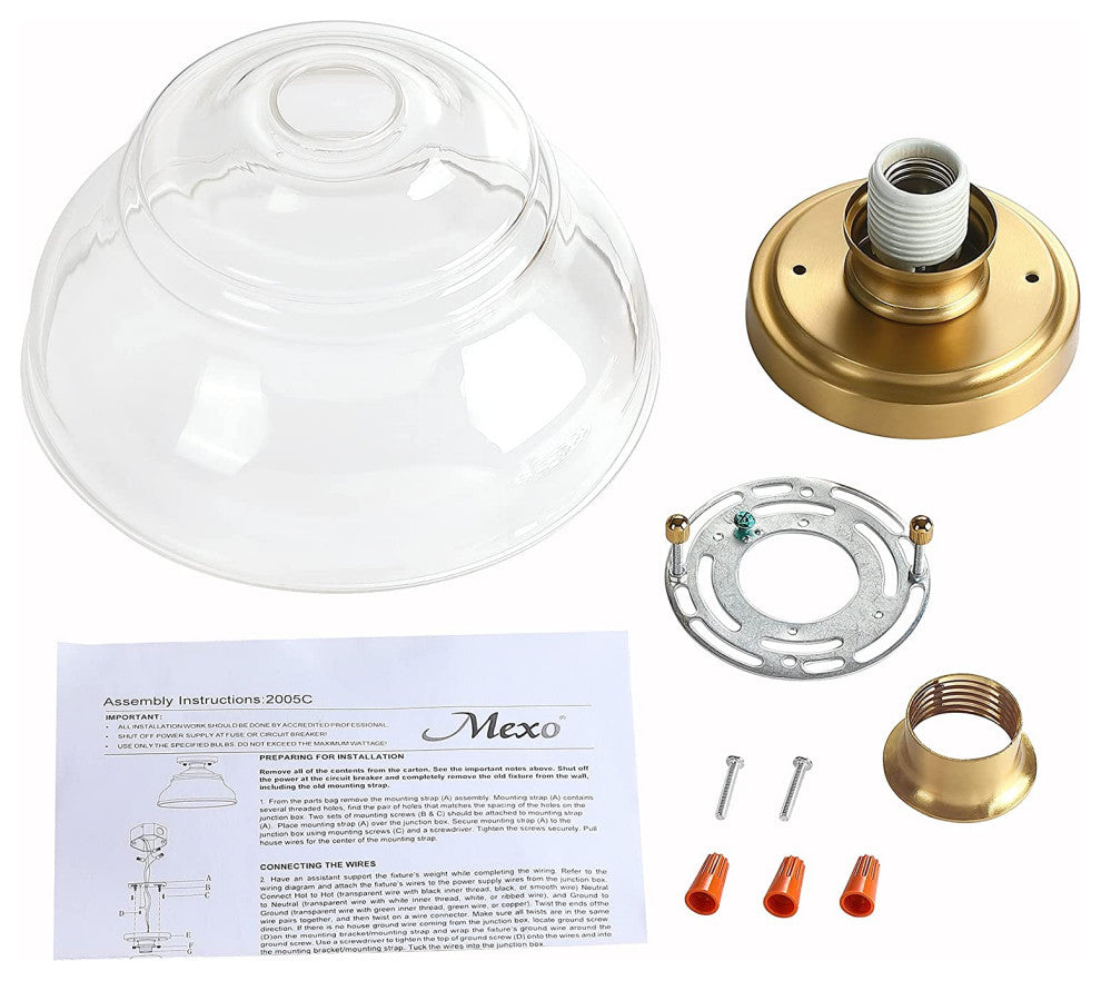 Farmhouse Glass Semi Flush Mount Ceiling Light, Industrial