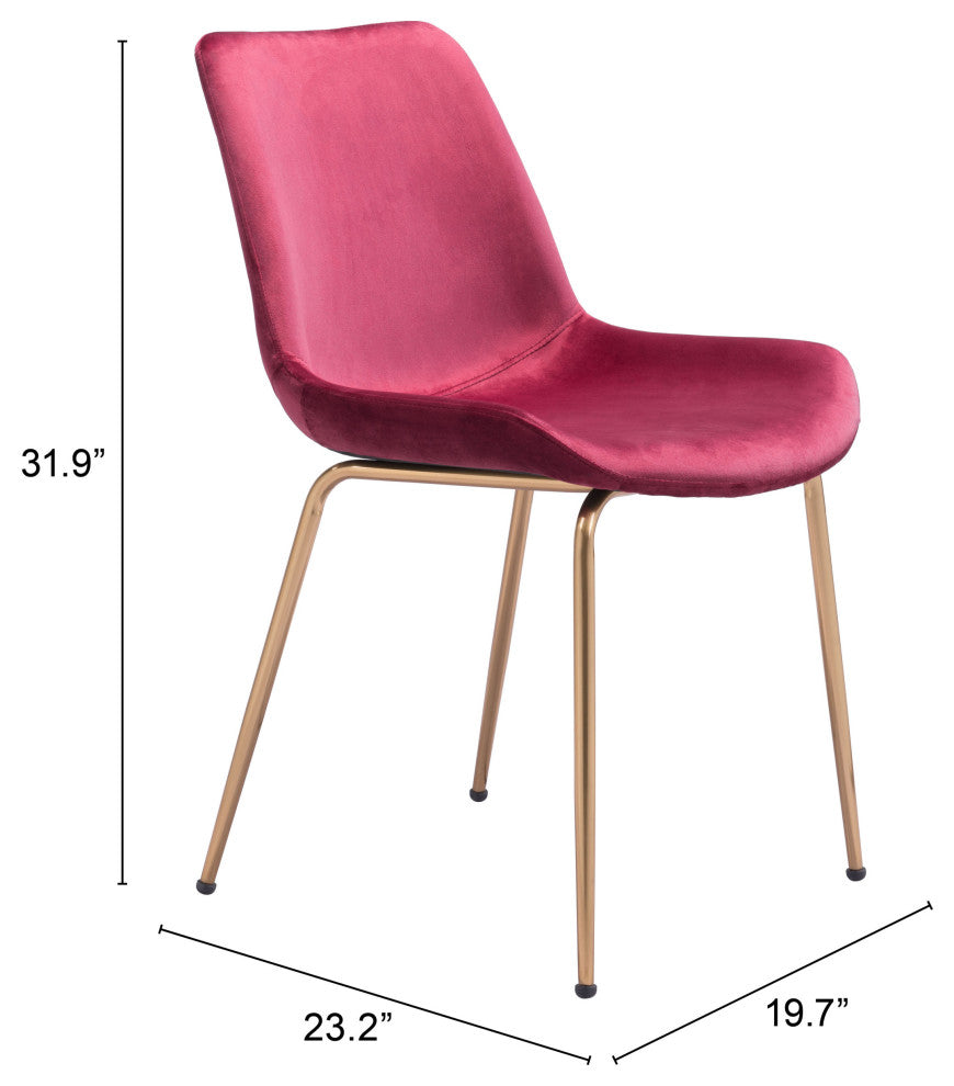 Dining Chair, Set of 2, Steel Metal, Fabric, Red, Gold, Bar Kitchen Pub Bistro