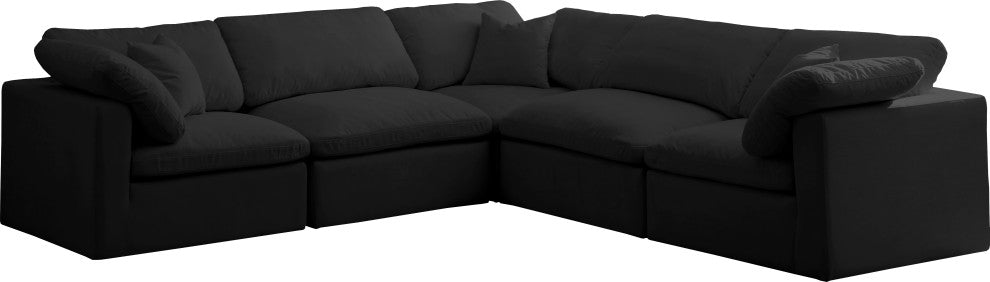 Plush Velvet / Down Standard Comfort L-Shaped Modular Sectional, Black, 5-Piece: 2 Armless Chair, 3 Corner Chair