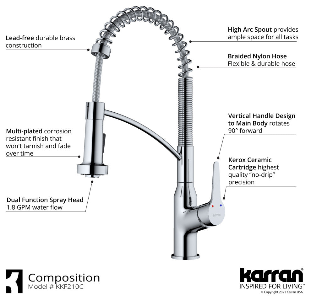 Karran Single-Handle Pull-Down Sprayer Kitchen Faucet, Chrome