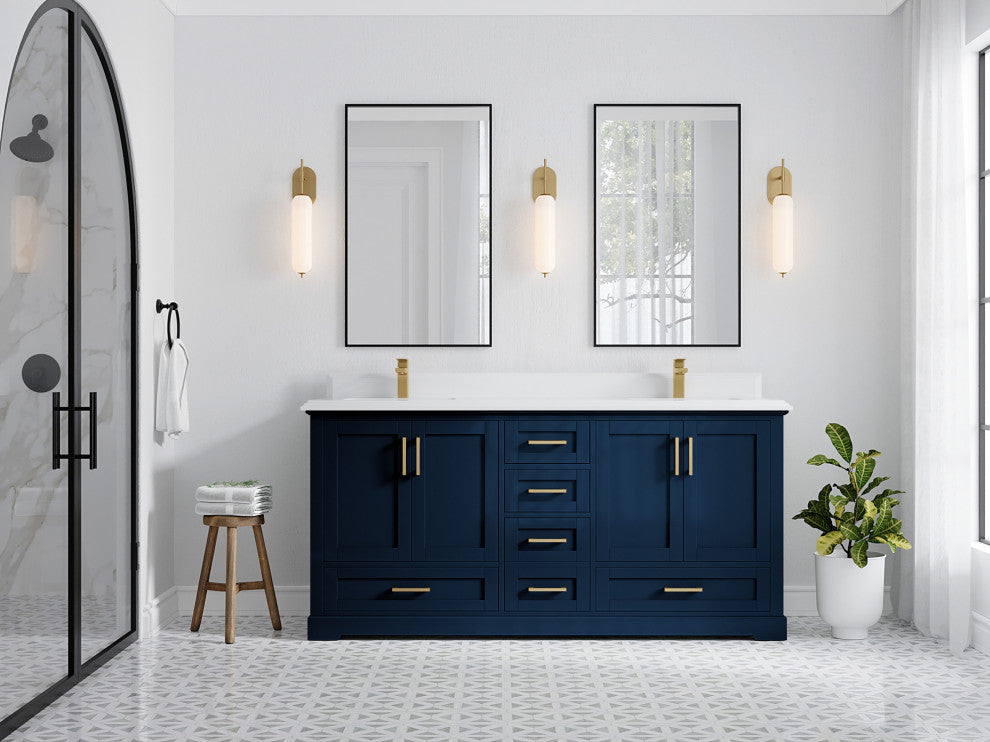Boston 72 Double Sink Bath Vanity in Navy Blue 1.5" White Quartz