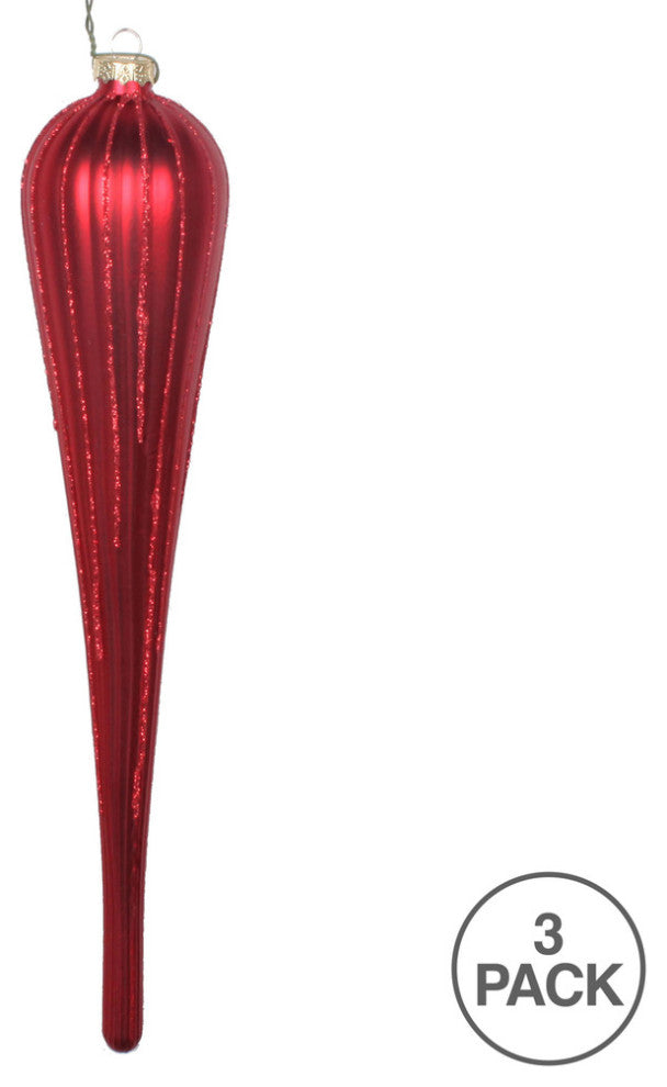 Vickerman Mt195003D 11" Red Matte Glitter Drop Christmas Ornament, Set of 3