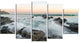 "Bay of Beaky Vibrant White Waves" Modern Seashore Canvas Art, 5 Panels, 60"x32"