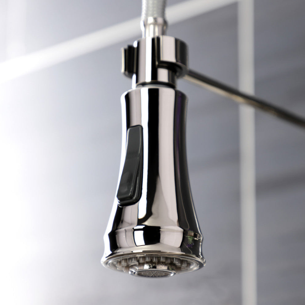 GS1276AX Two-Handle Deck-Mount Pull-Down Sprayer Kitchen Faucet, Polished Nickel