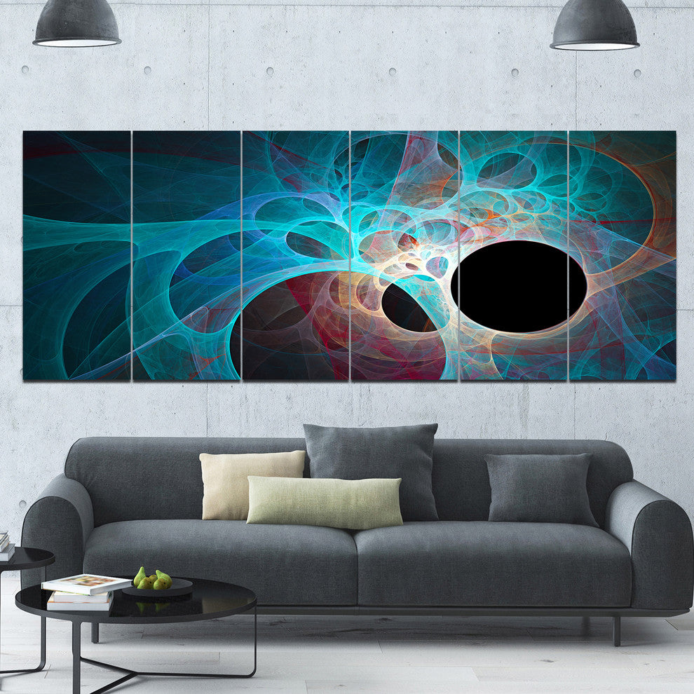 Fractal Angel Wings in Blue, Abstract Wall Art Canvas, 70"x28", 6 Panels