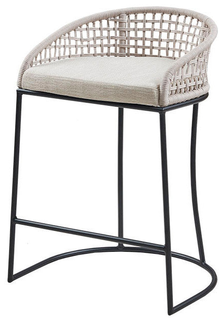 Madison Park Rope Woven Low-Back Counter Stool, Natural White