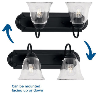 Two-Light Matte Black Transitional Bath and Vanity Light With Clear Glass