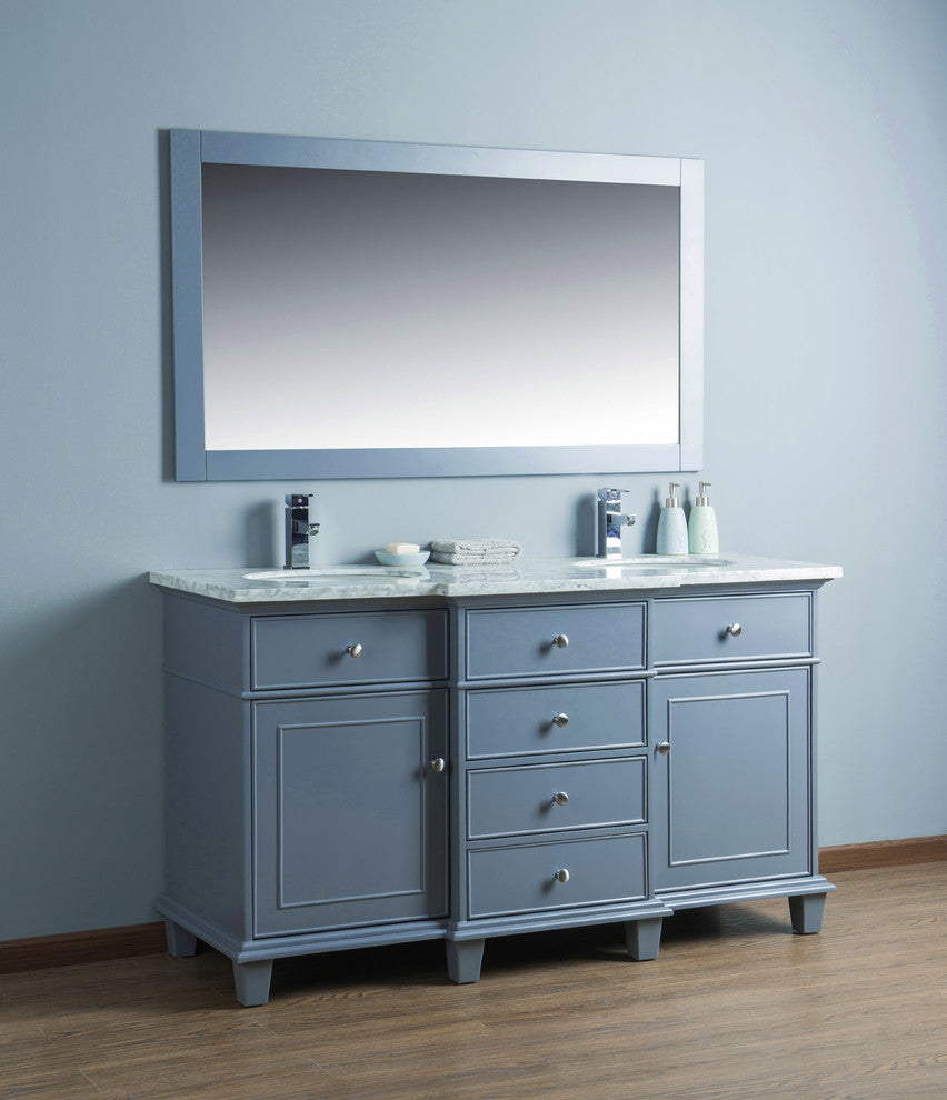 Cadence Double Sink Bathroom Vanity, Gray, 60", With Mirror