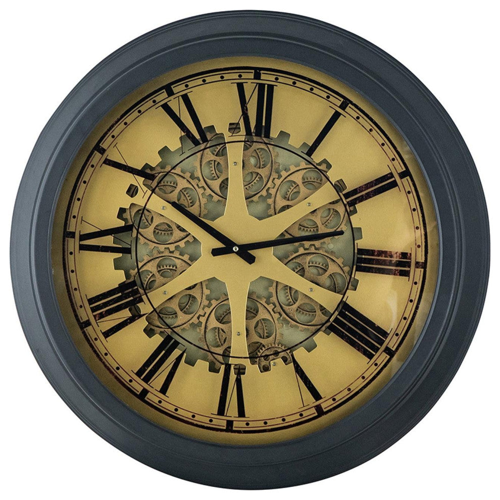 Black and Copper Exposed Gears Round Wall Clock