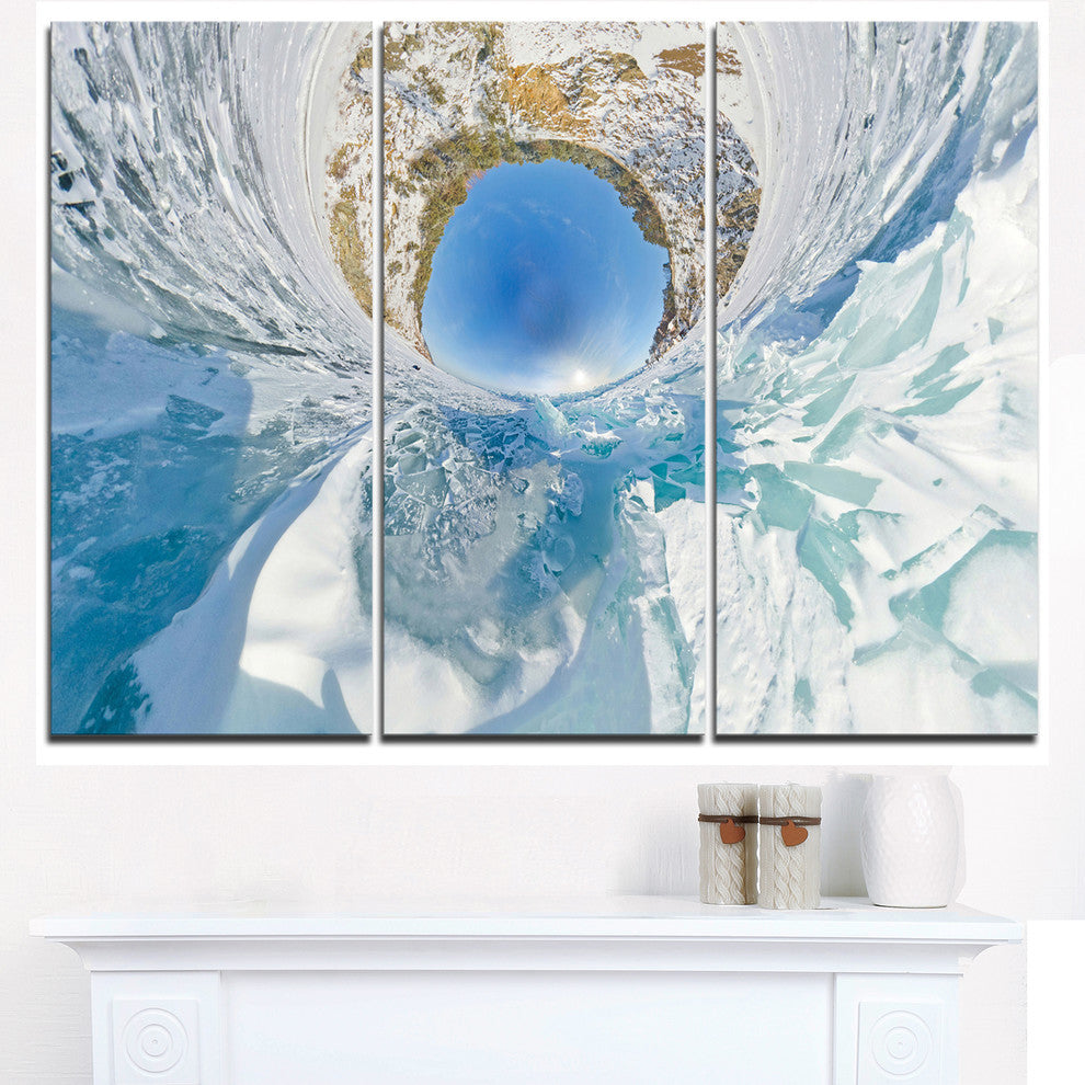 "Blue Ice Hummocks Baikal Little Planet" Metal Wall Art, 3 Panels, 36"x28"