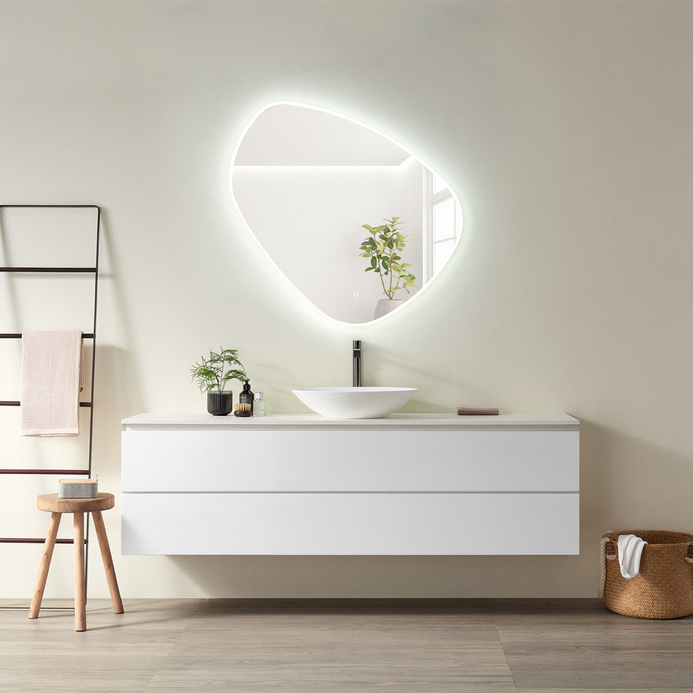 Rasso Novelty Frameless Bathroom Vanity LED Lighted Wall Mirror, 39"