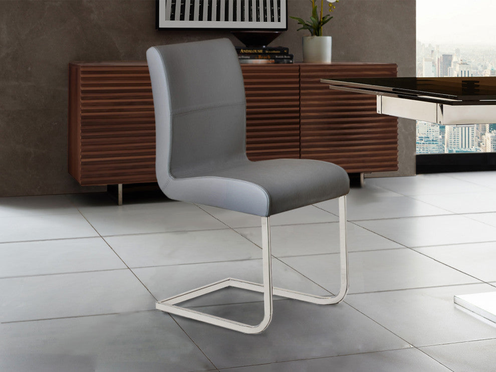 Stella Set of 2 Dining Chair, Top Grain Leather, Gray