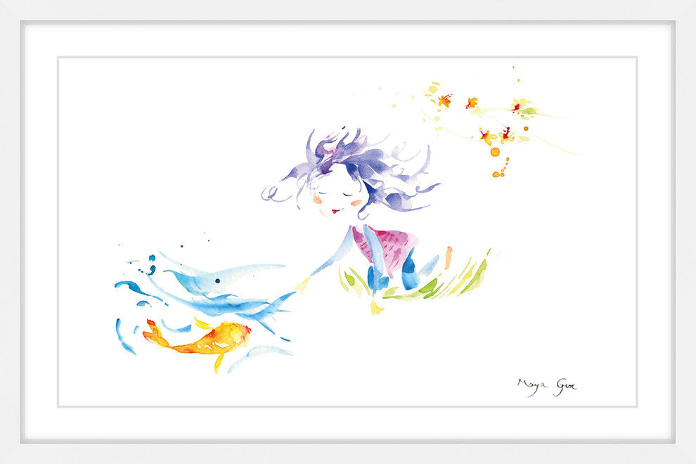 Marmont Hill, "Girl and Fish" by Maya Gur Framed Painting Print, 30x20
