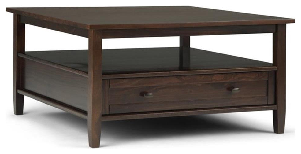Warm Shaker Solid Wood 36 Inch Wide Square Coffee Table In Tobacco Brown