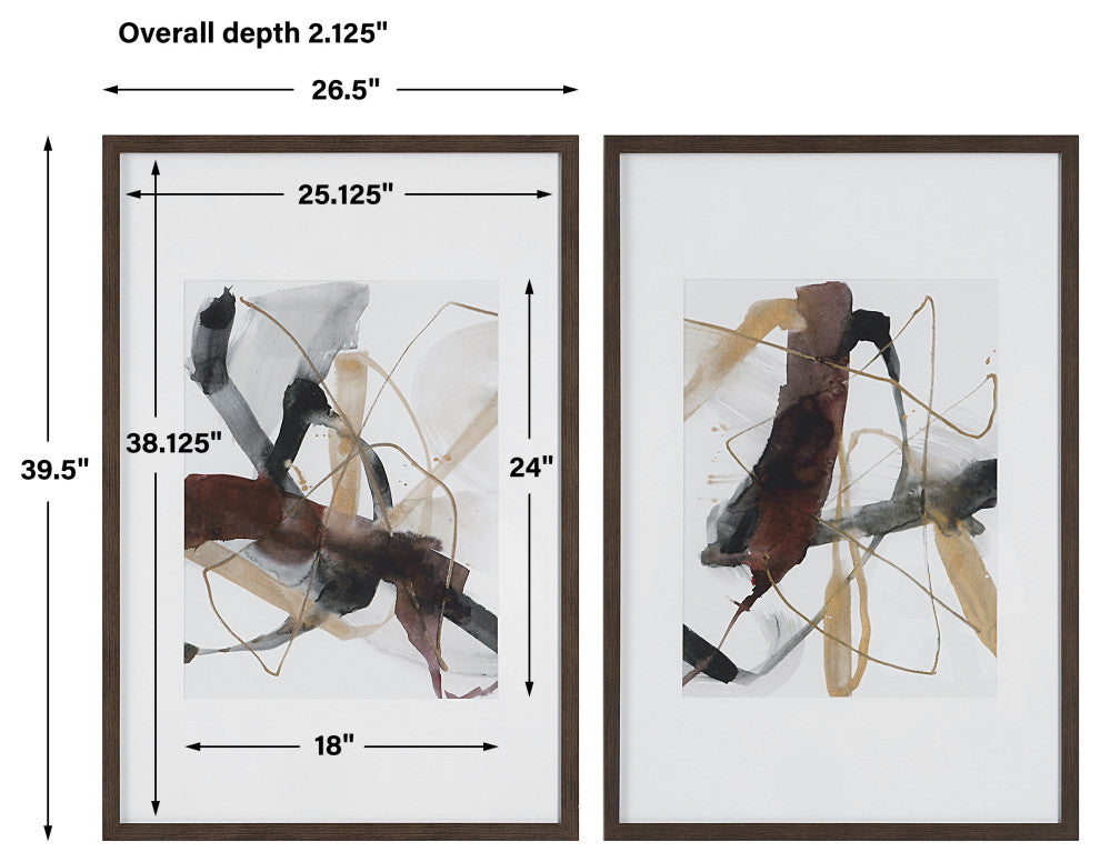 Uttermost 41440 Burgundy Interjection Abstract Prints, Set of 2