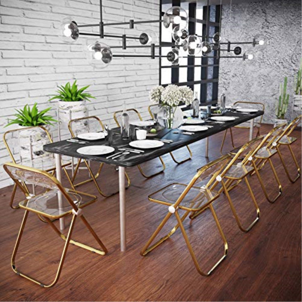 LeisureMod Lawrence Acrylic Folding Chair With Gold Metal Frame, Set of 4