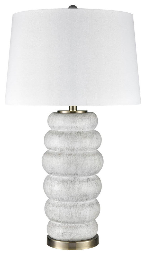 Lizzie Bubble Base Shape White Linen Shade 31"H, White Wash Finish