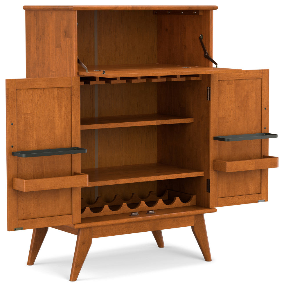 Draper Solid Hardwood Mid Century Bar Cabinet, Teak Brown