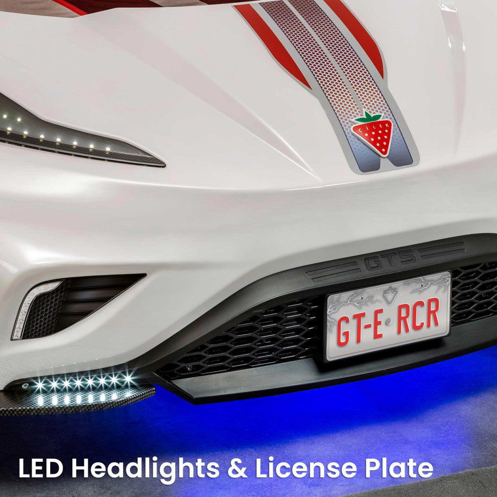 GTS EV Twin-Size Race Car Bed, Remote Control, LED Lights, EV Sound FX, White