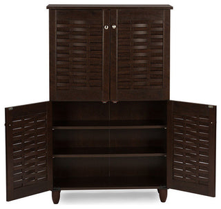 Winda Modern 4-Door Dark Brown Wooden Entryway Shoes Storage Cabinet