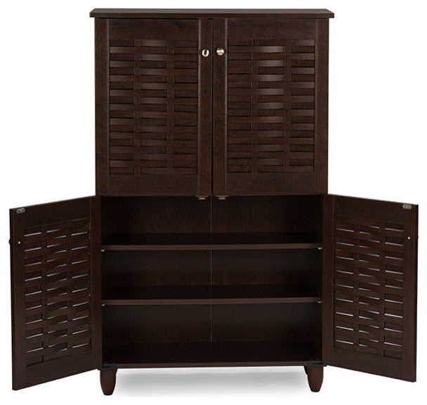 Winda Modern 4-Door Dark Brown Wooden Entryway Shoes Storage Cabinet