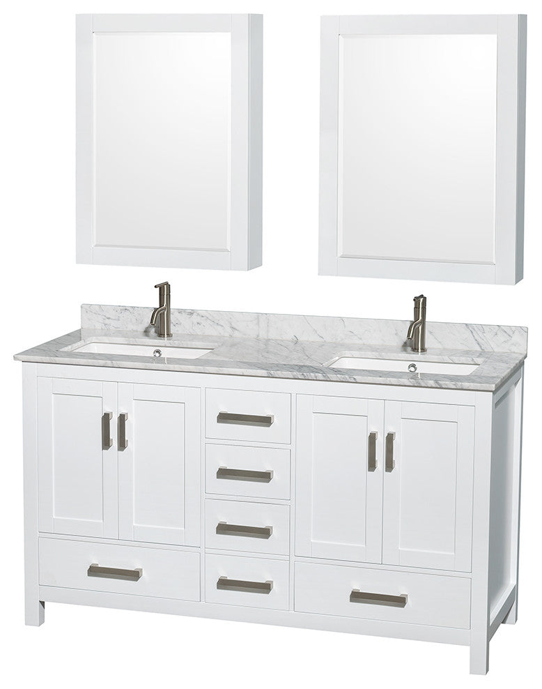 Wyndham WCS141460DWHCMUNSMED 60 Inch Double Bathroom Vanity in White