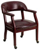 Oxblood Vinyl Luxurious Conference Chair with Accent Nail Trim and Casters